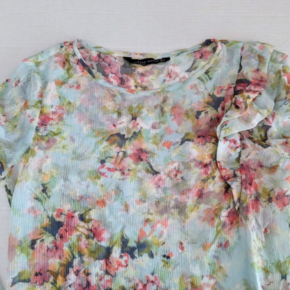 ZARA WOMAN Woman's Sheer Long Sleeve Blouse Top Size M  Pastel Floral - Picture 4 of 6